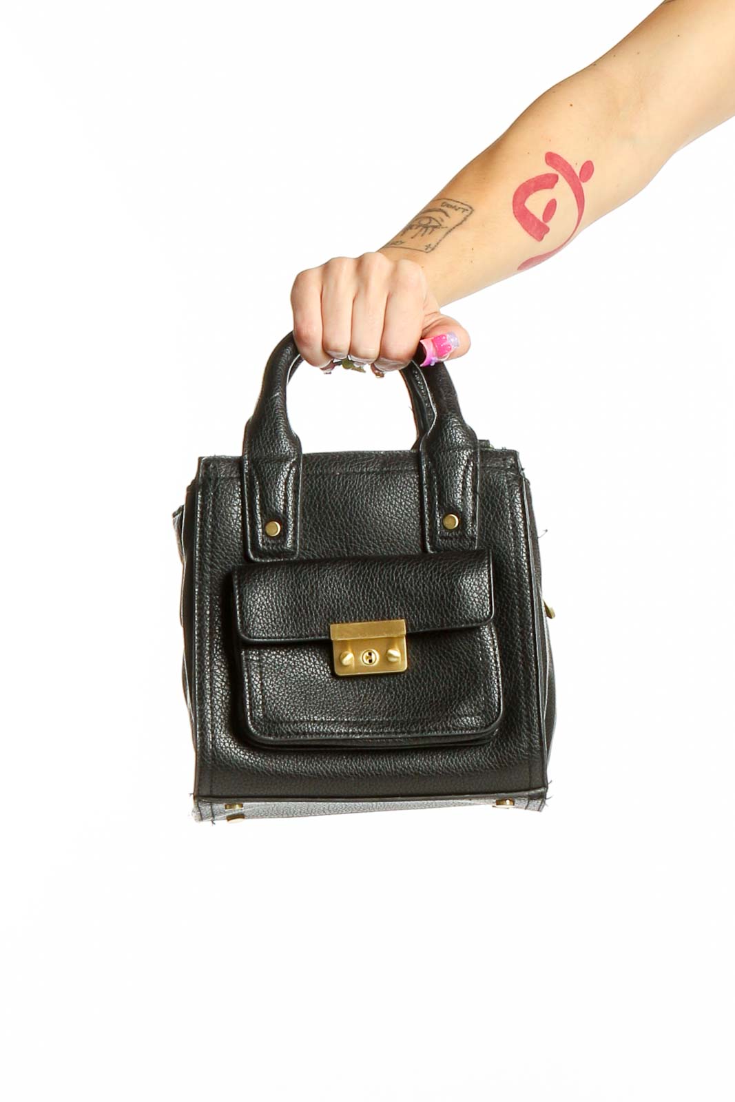 Front view of black leather mini messenger bag by 3.1 Phillip Lim for Target