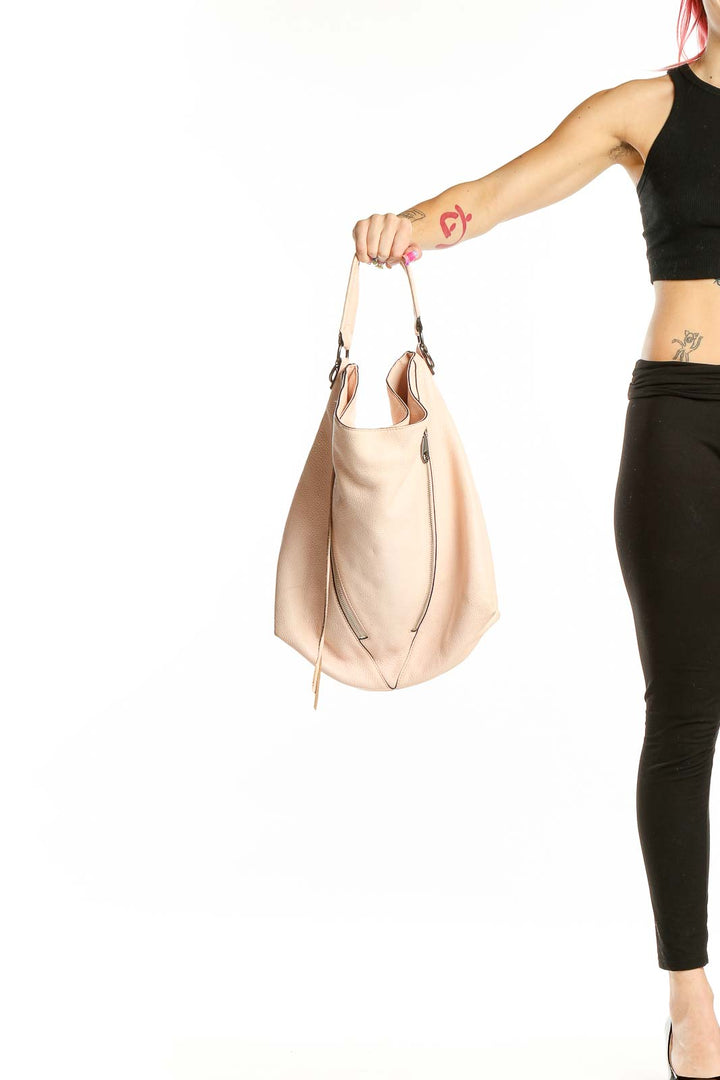 Front view of Rebecca Minkoff blush leather hobo shoulder bag