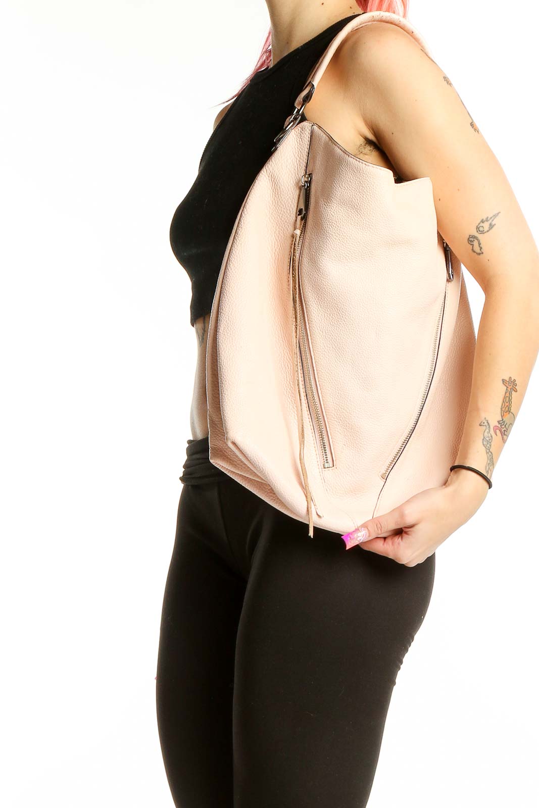 Front view of Rebecca Minkoff blush leather hobo shoulder bag