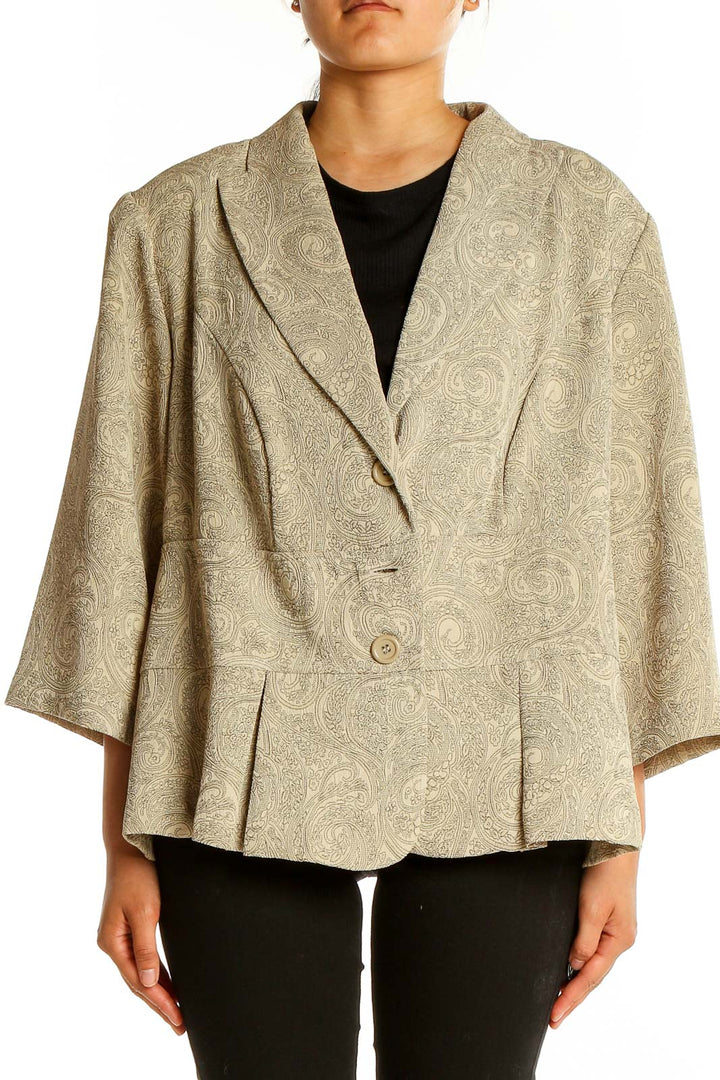 Front view of Courtenay beige paisley print peplum jacket