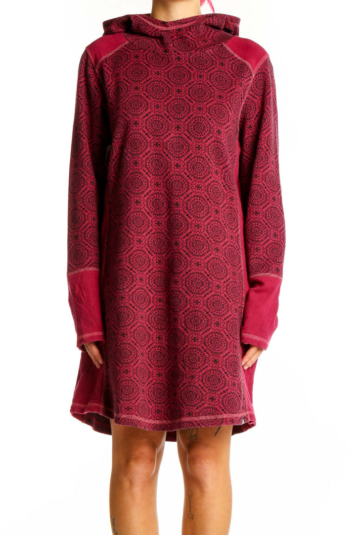 Red Hooded Print Dress