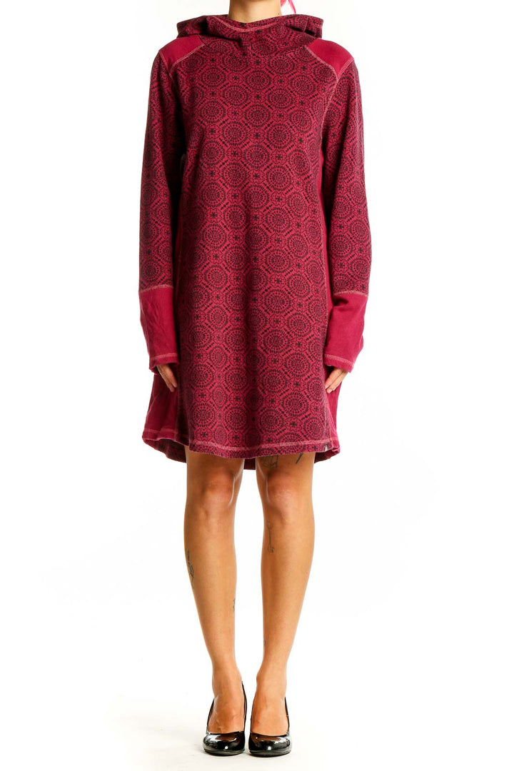 Red Hooded Print Dress