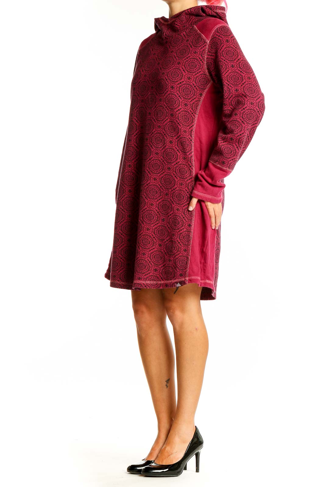 Red Hooded Print Dress