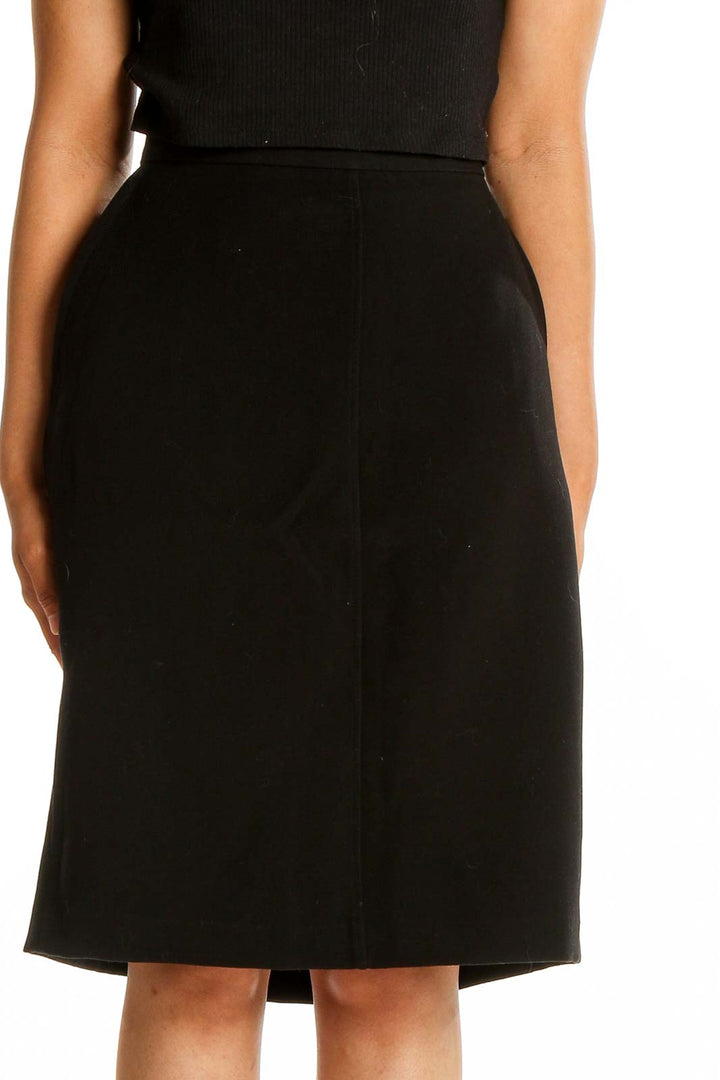 Front view of Anne Klein black pencil skirt with side slit