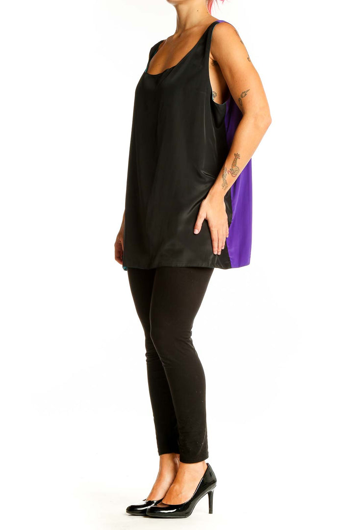 Front view of SilkRoll black sleeveless flowy tank top