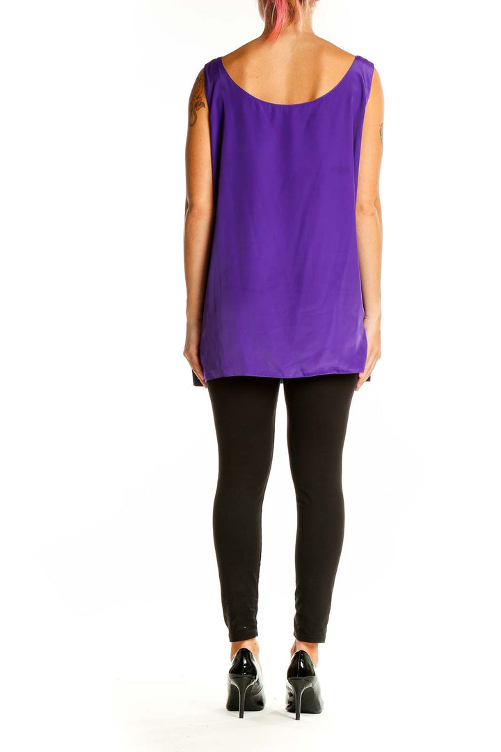 Back view of SilkRoll black sleeveless flowy tank top in purple color