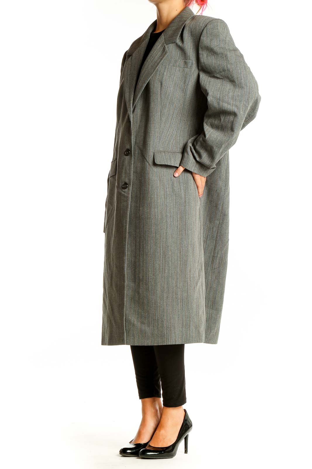 Front view of gray wool blend long coat from The J. Peterman Company