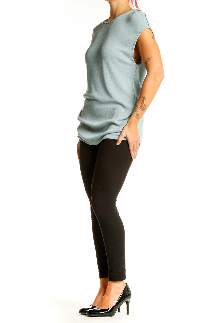 Front view of sage green ribbed cap sleeve top from Zara