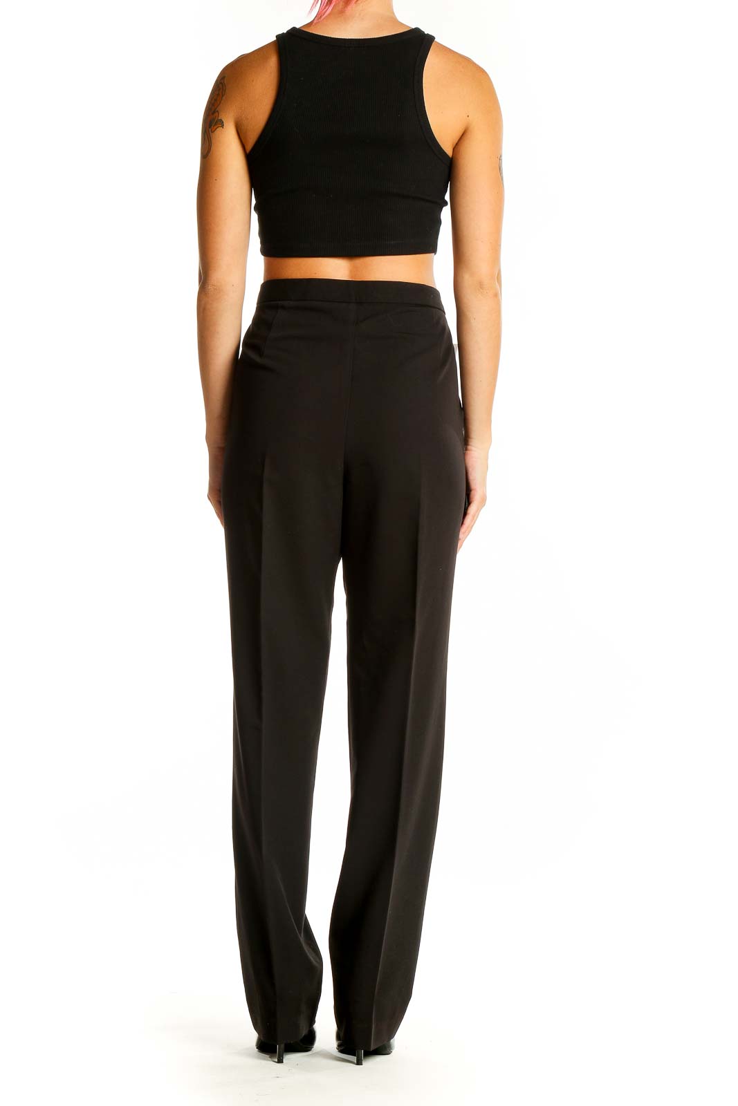 Larry Levine Black High-Waisted Studded Dress Pants | Elegant Office Wear SilkRoll Larry Levine Black High-Waisted Studded Dress Pants | Elegant Office Wear SilkRoll