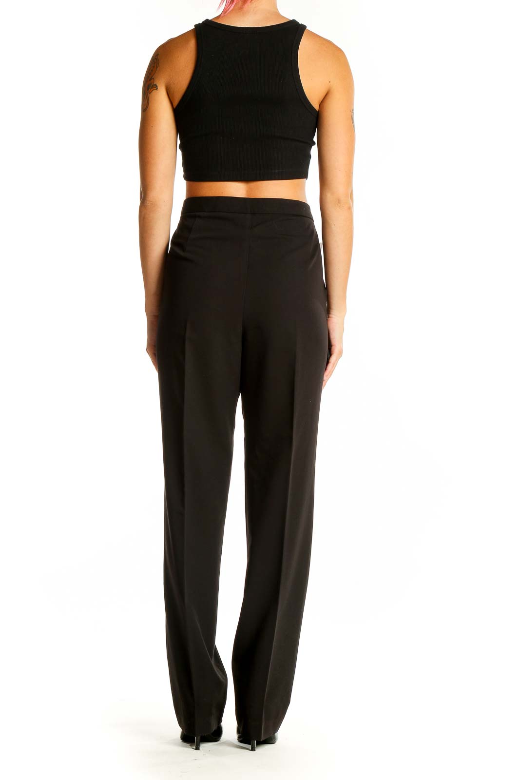 Back view of Larry Levine black high-waisted dress pants