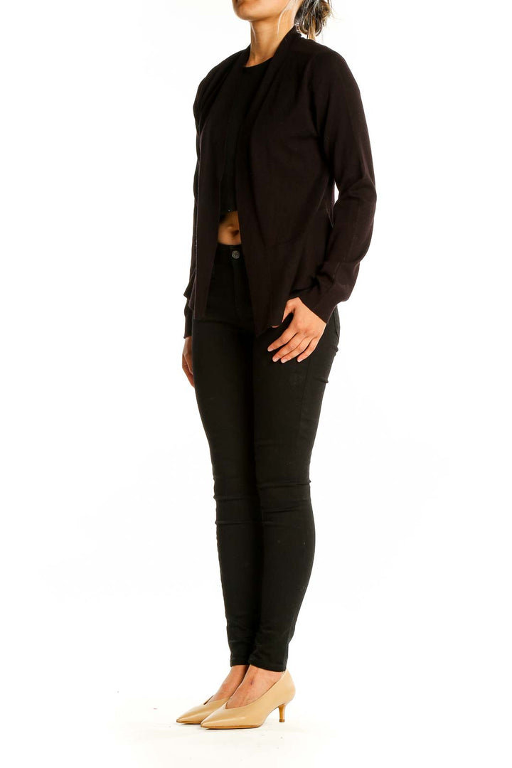 Front view of Black Open Front Knit Cardigan from White House Black Market