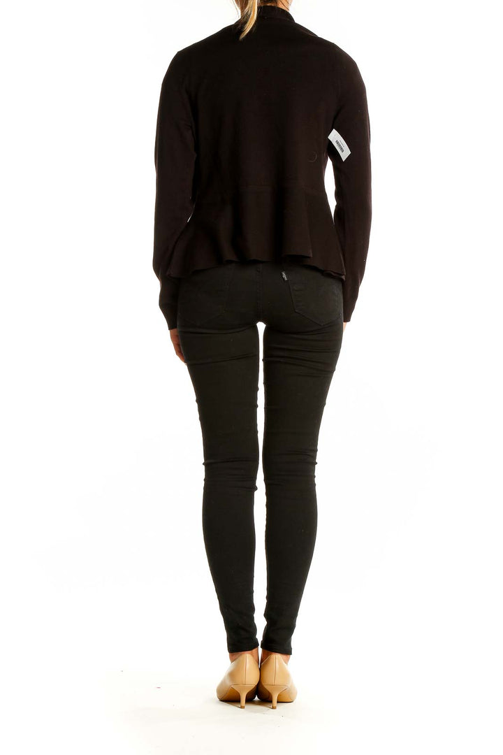 Back view of Black Open Front Knit Cardigan from White House Black Market