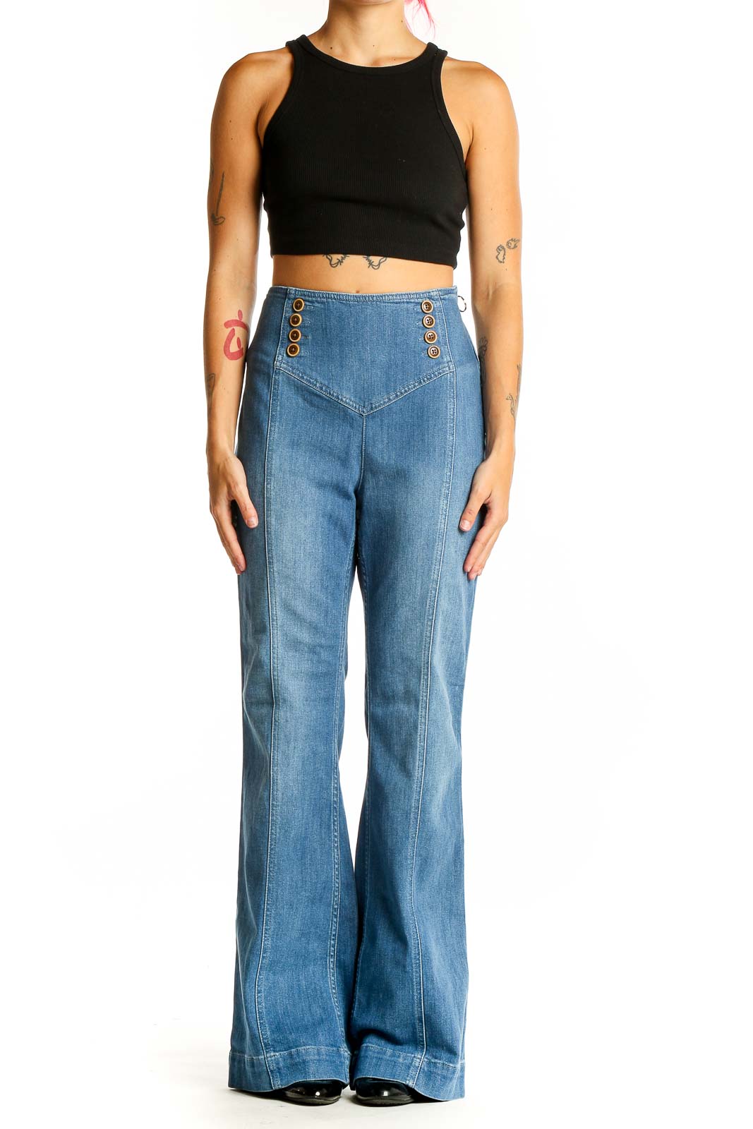 Blue Dark Rinse Wide Leg Jeans