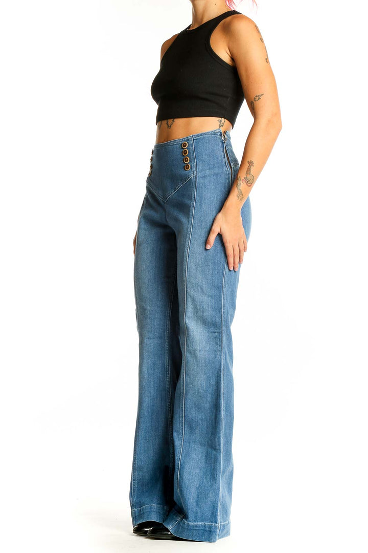 Blue Dark Rinse Wide Leg Jeans