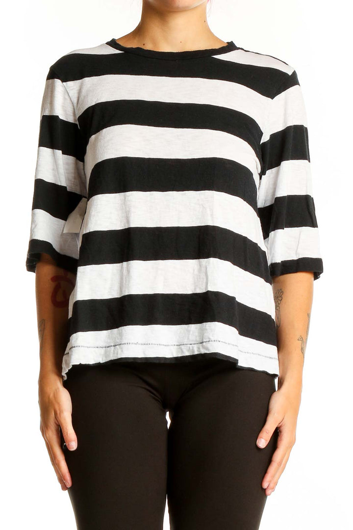 Front view of Rag & Bone black and white striped cotton top