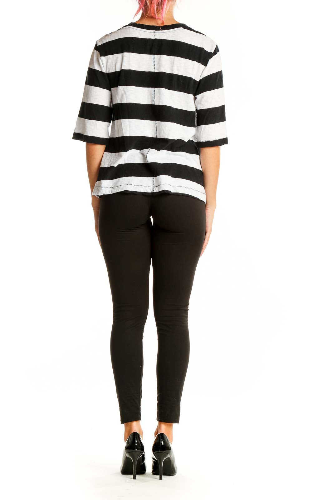 Back view of Rag & Bone black and white striped cotton top