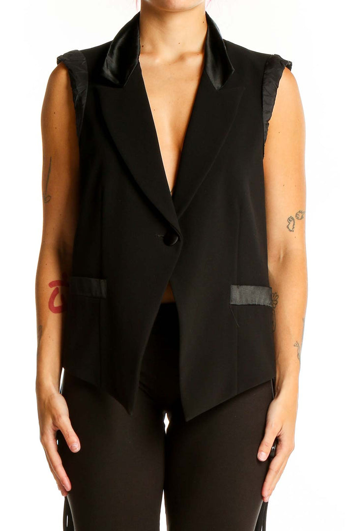 Black Single Breasted Peaked Lapel Vest