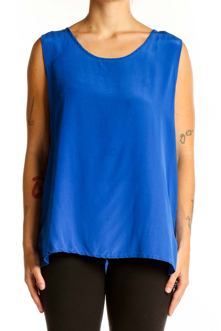 Front view of royal blue sleeveless silk blouse by Simply Silk