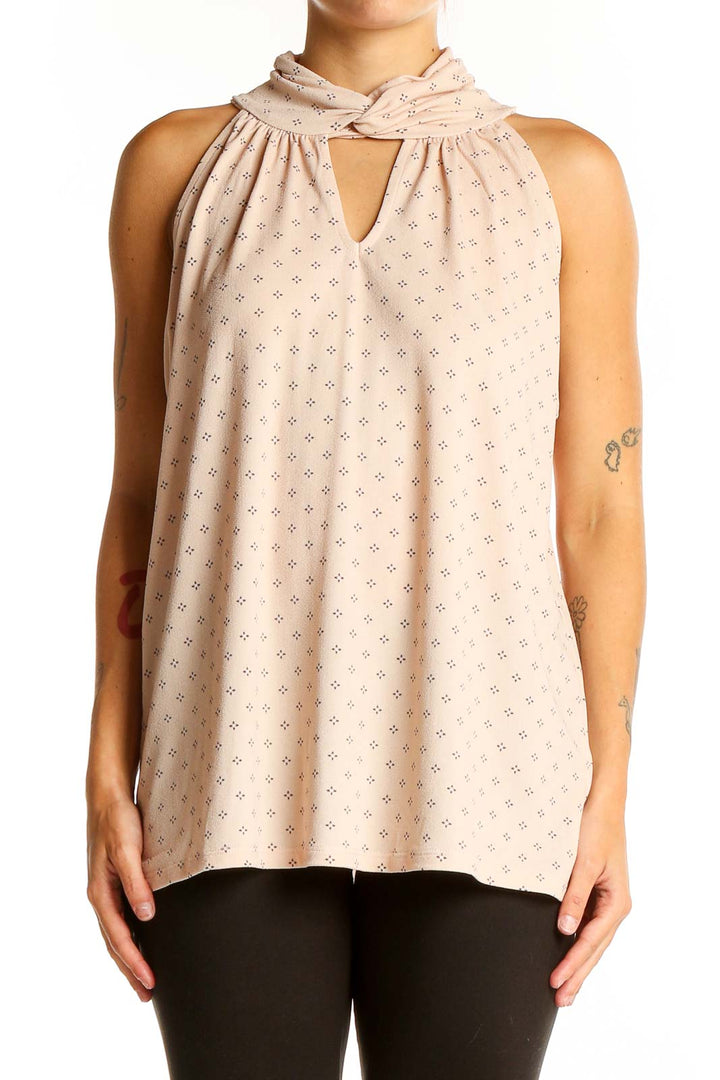 Beige Keyhole Halter Texture Top