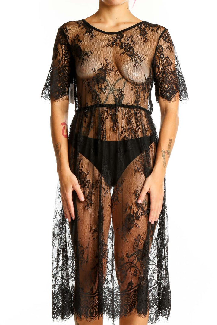 Black Lace Transparent Dress