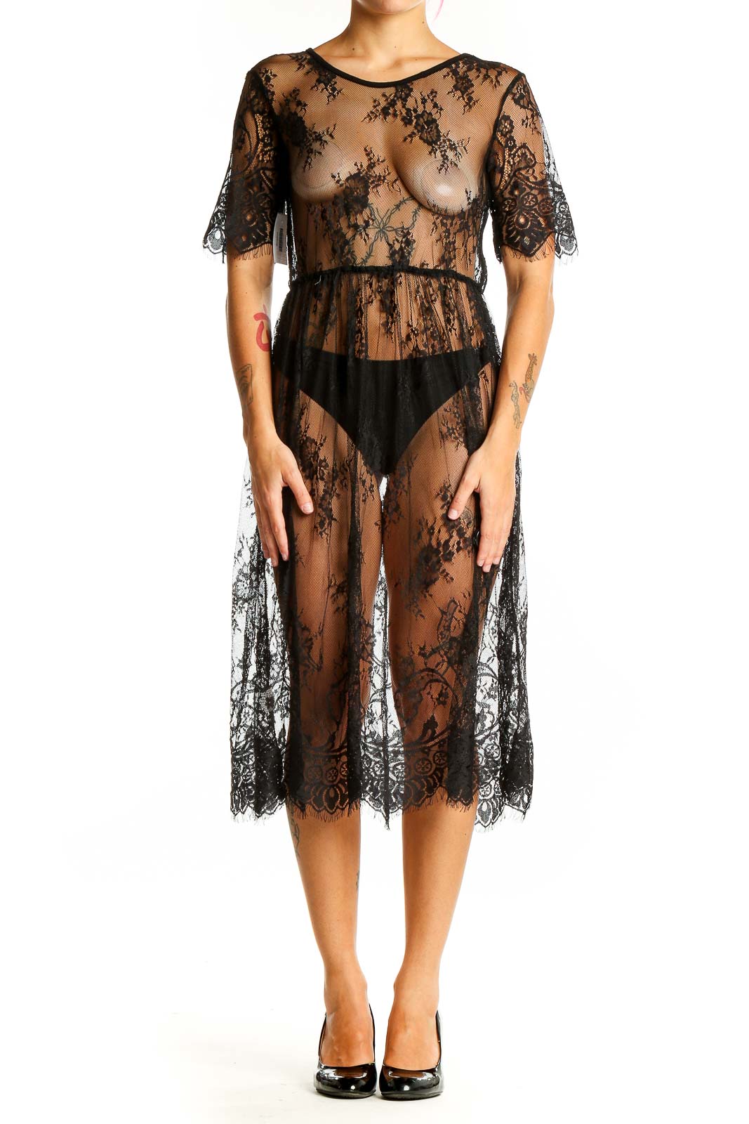 Black Lace Transparent Dress