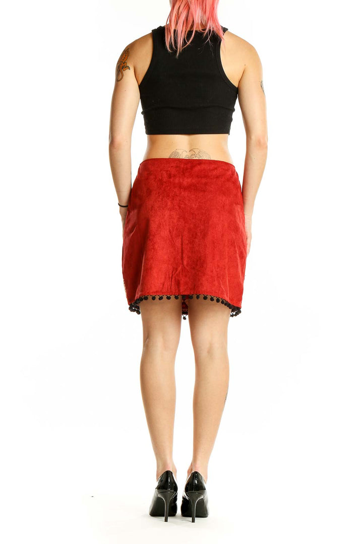 Red Bohemian Holiday Embroidered Skirt