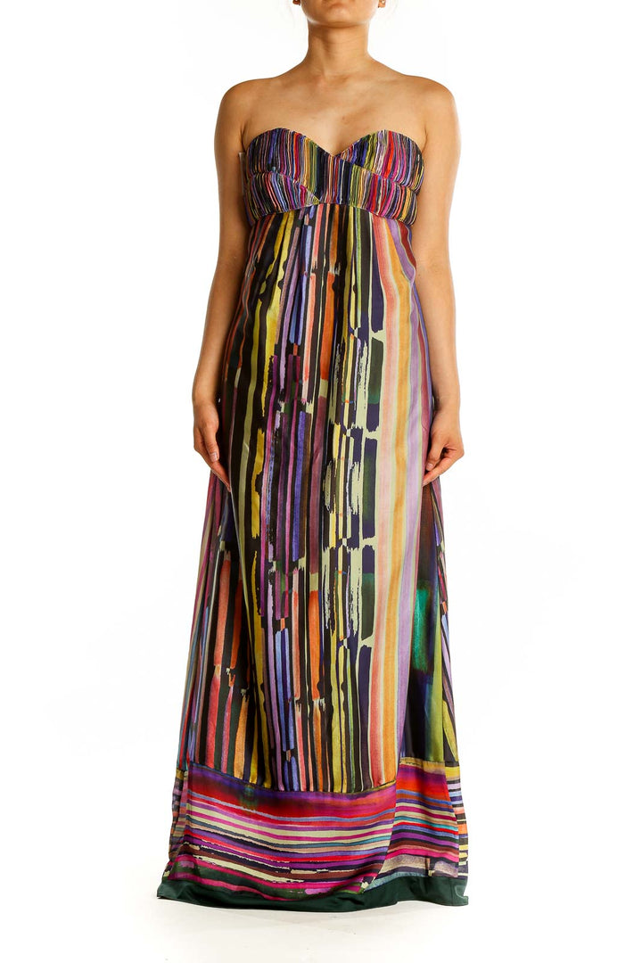 Front view of Ted Baker London multicolor striped strapless maxi dress