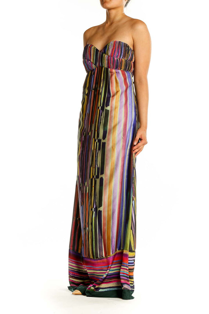 Front view of Ted Baker London multicolor striped strapless maxi dress