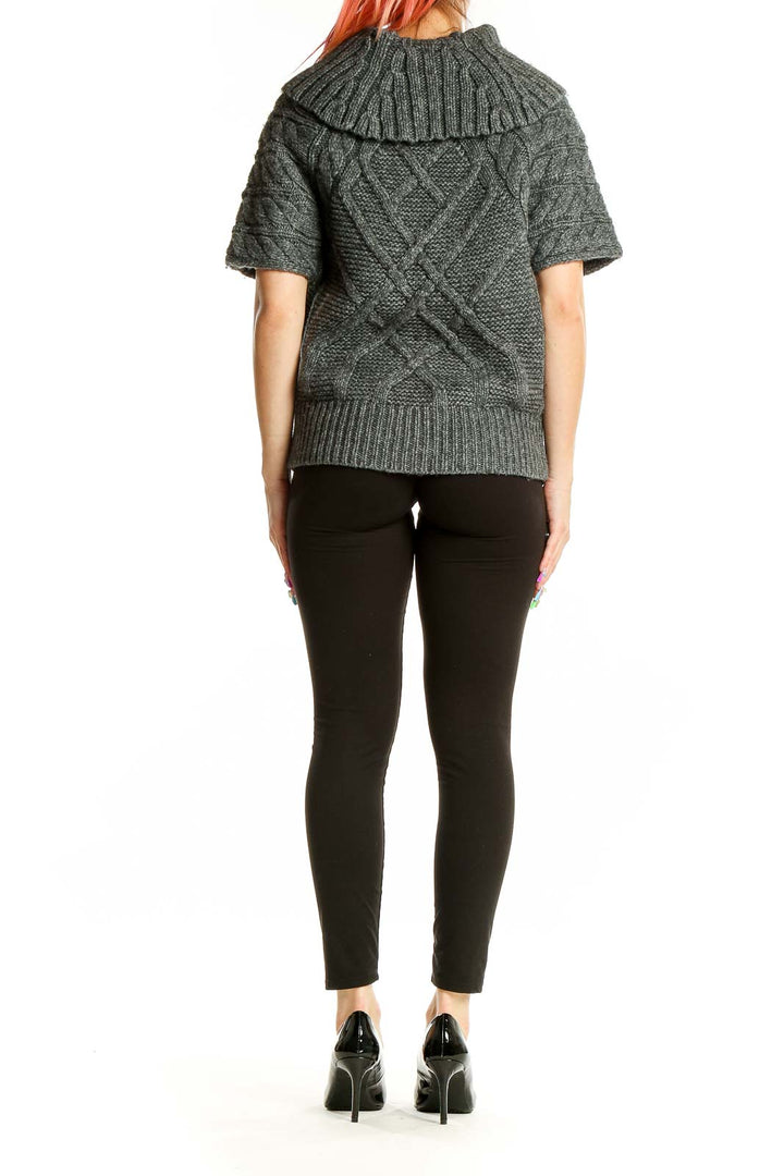 Back view of gray cable knit turtleneck sweater from LOFT