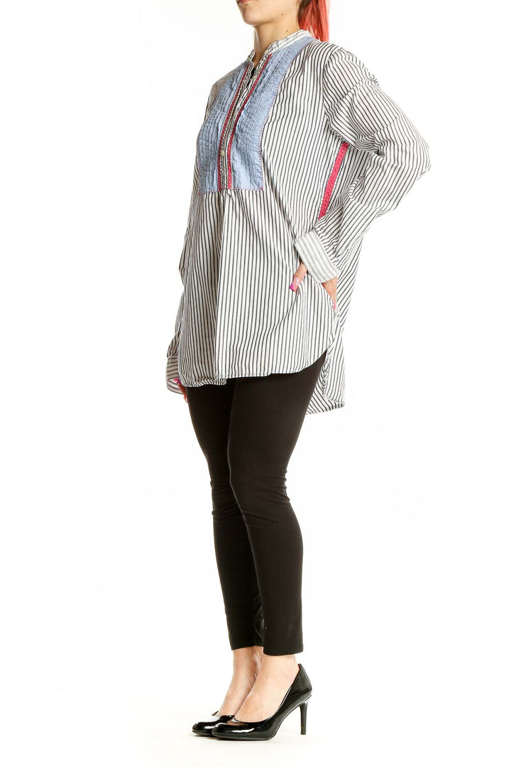 White Long Sleeve Pin Stripe Top