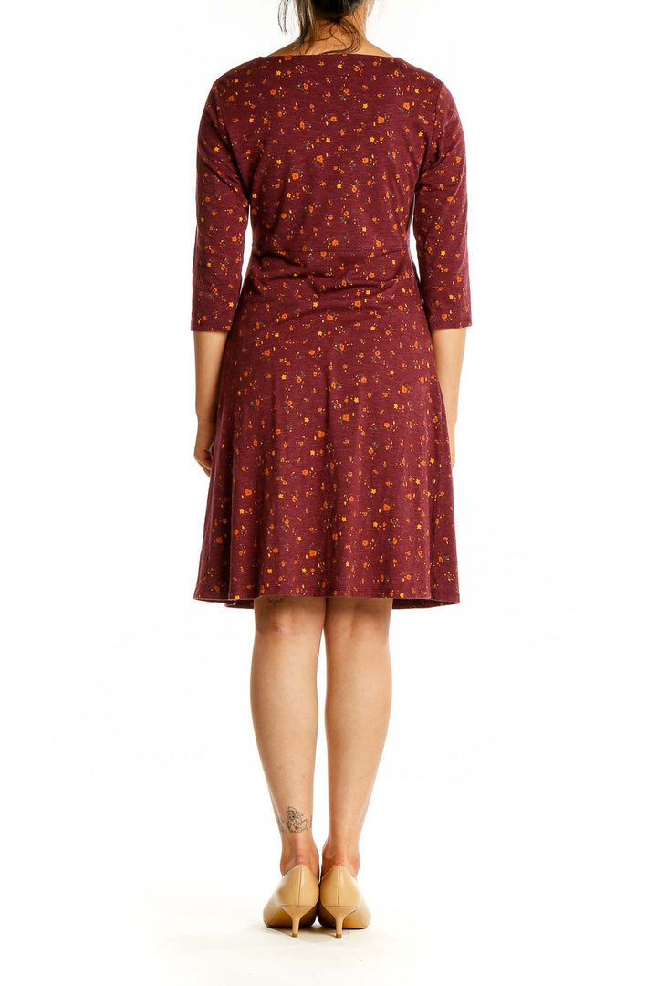 Back view of Toad&Co burgundy floral print dress showing full length