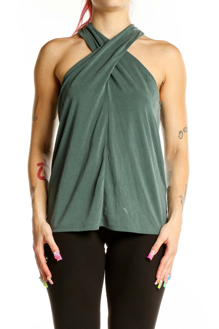 Green Solid Halter Top