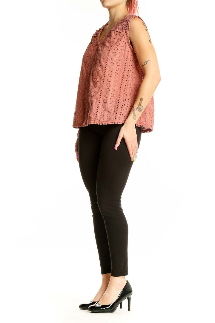 Front view of Joie dusty rose eyelet lace sleeveless top