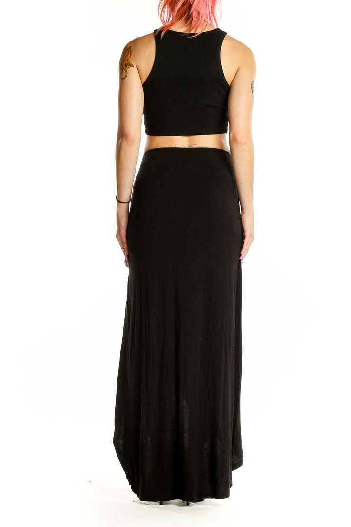 Back view of Bobeau black maxi skirt showing full length