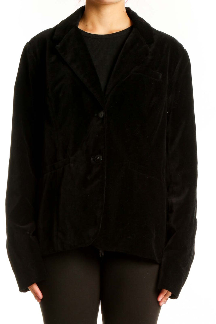 Front view of Tommy Hilfiger black velvet blazer jacket