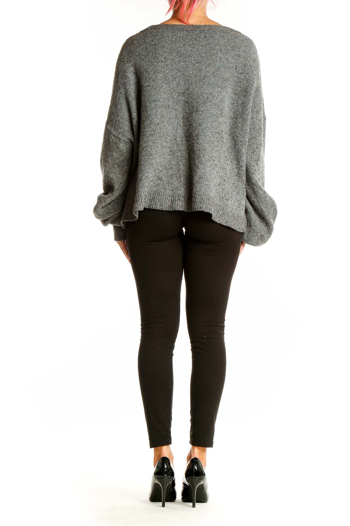 Back view of Madewell gray oversized alpaca blend sweater showing relaxed fit