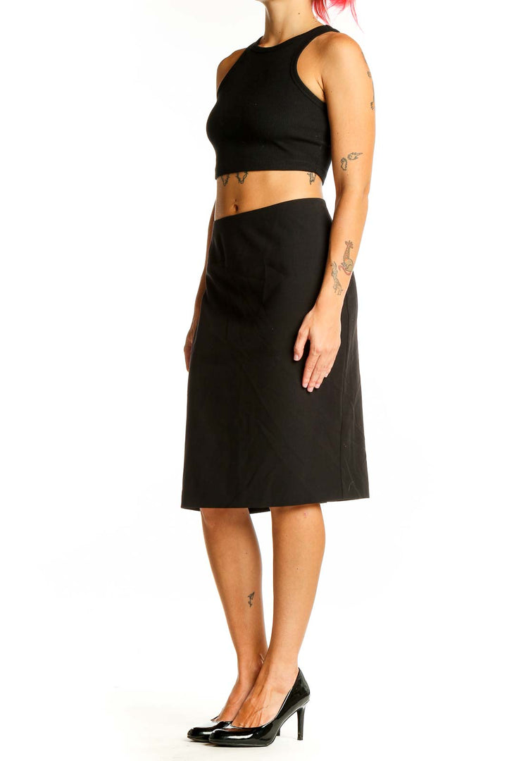 Front view of Ellen Tracy black pencil skirt with high waist