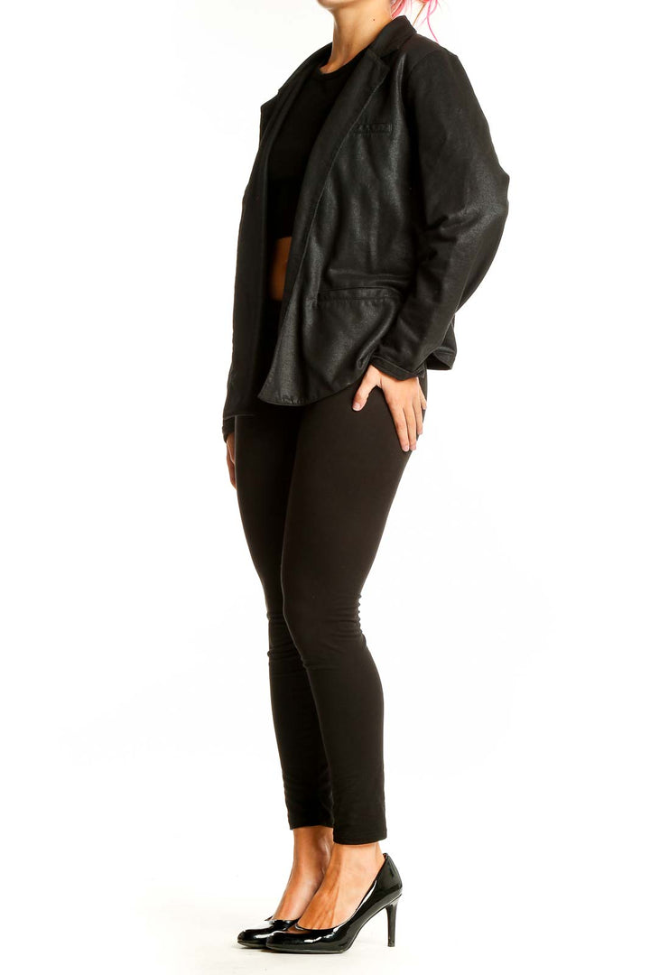 Front view of Lucky Brand black moto jacket with asymmetrical zip closure