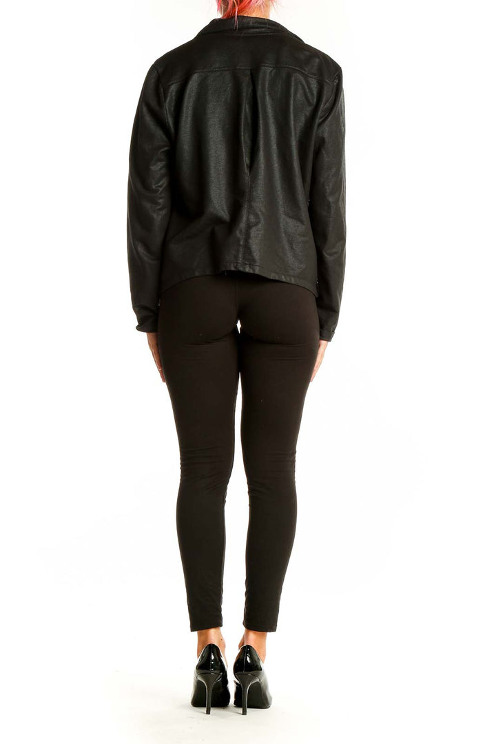 Back view of Lucky Brand black moto jacket showing fitted silhouette