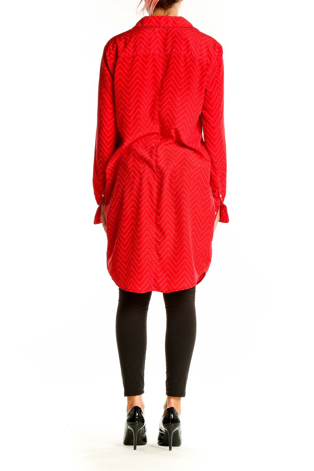 Back view of Gap red chevron pattern button-down shirt dress