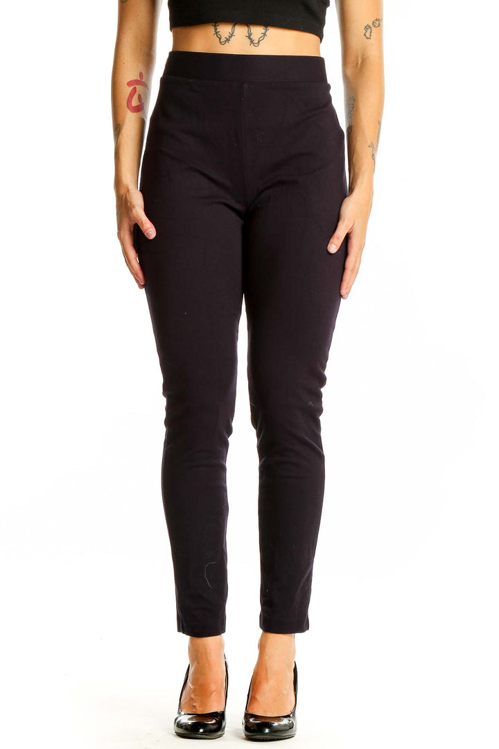 Front view of Vince Camuto black slim fit ankle-length pants