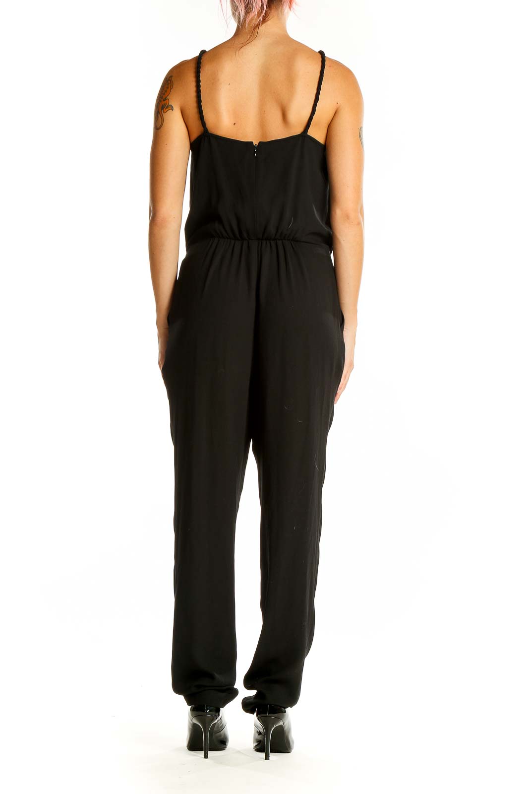 Back view of RACHEL Rachel Roy black wide-leg jumpsuit