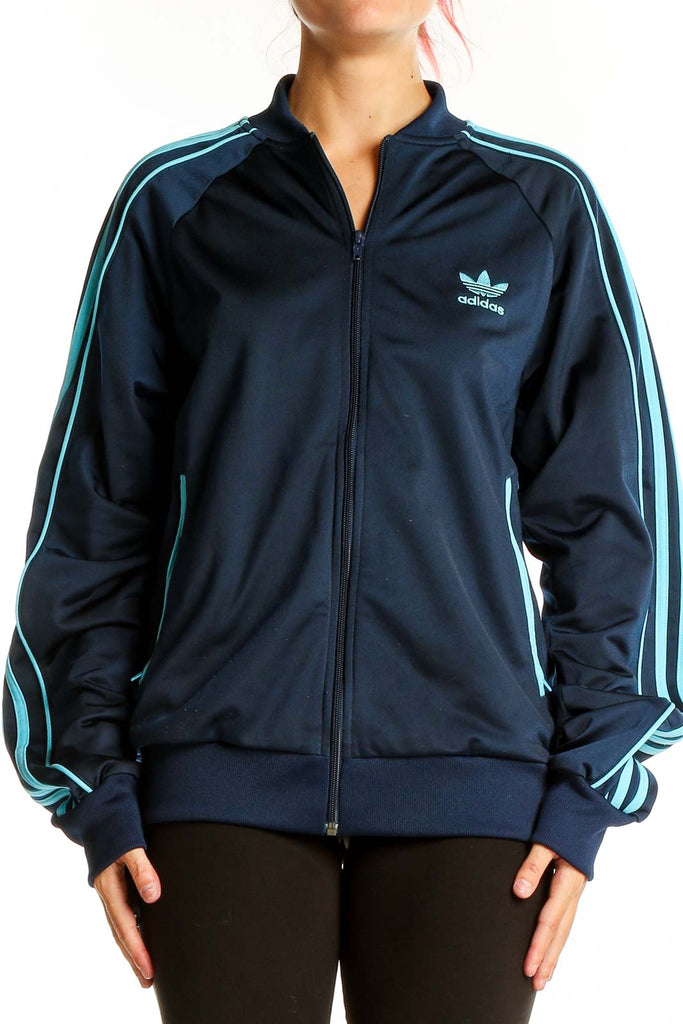 Adidas Navy Blue Track Jacket with Light Blue Stripes