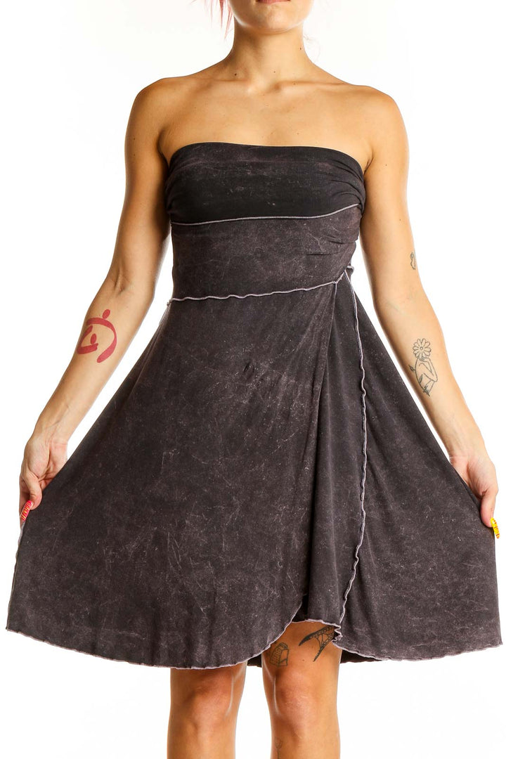 Front view of ANGELROX charcoal strapless A-line dress