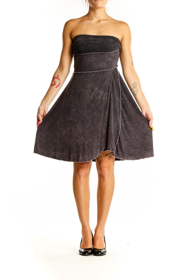 Front view of ANGELROX charcoal strapless A-line dress