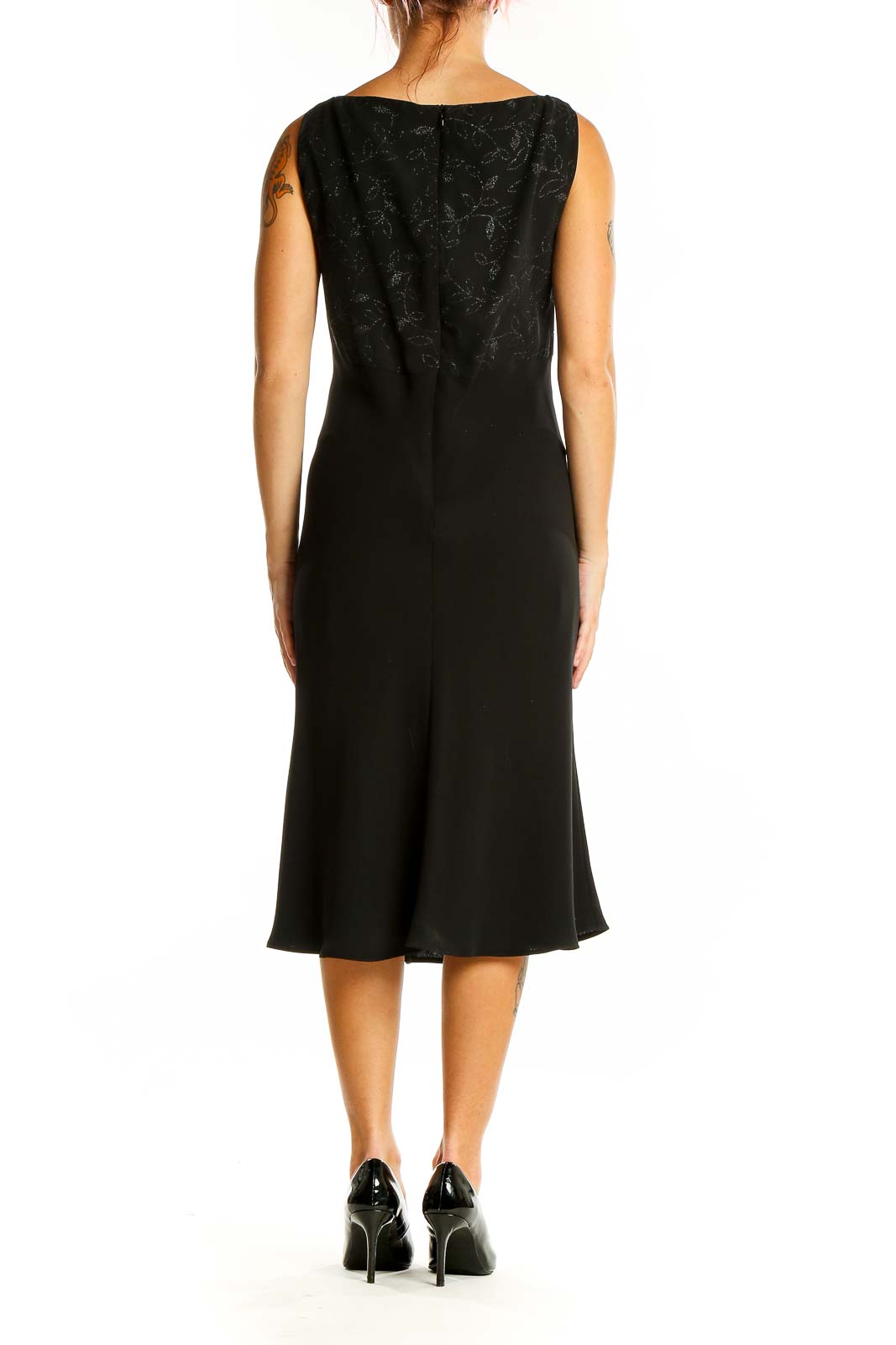 Evan Picone Black Floral Embossed Sleeveless Midi Dress - XXL SilkRoll Evan Picone Black Floral Embossed Sleeveless Midi Dress - XXL SilkRoll