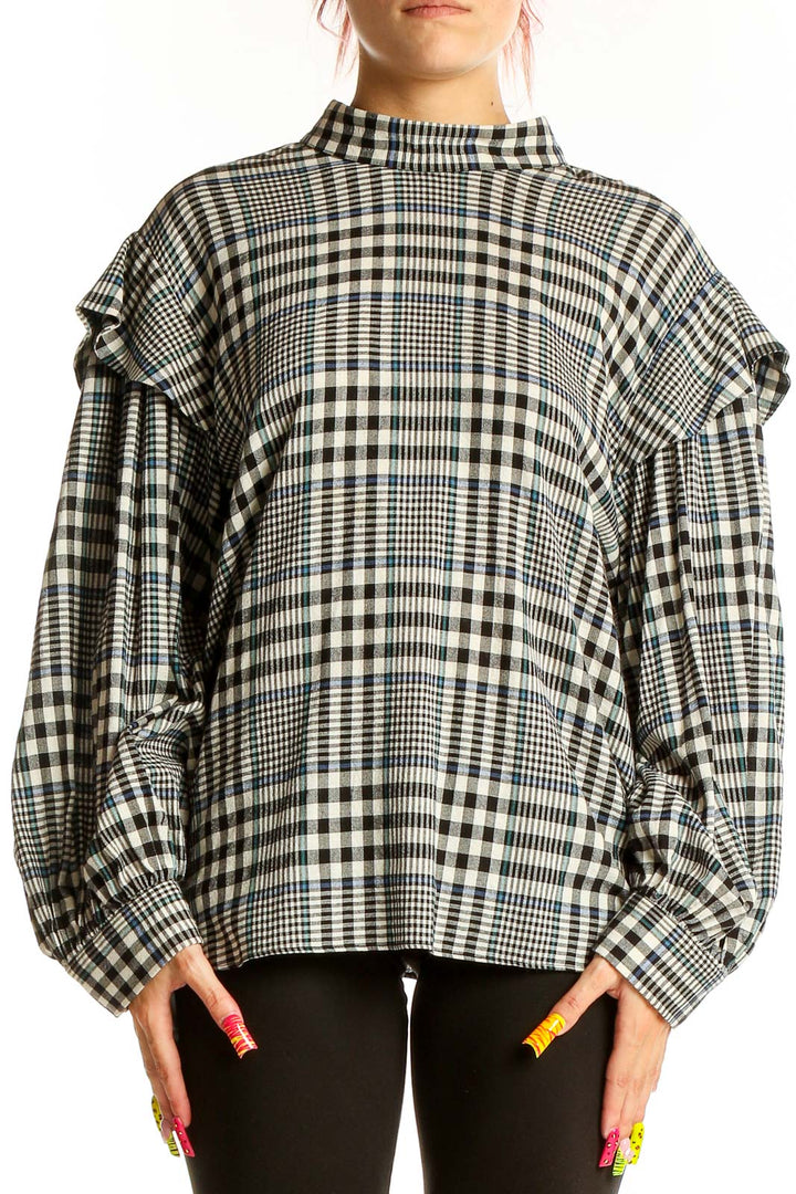 Front view of No. 6 Store Black and White Plaid Oversized Blouse with balloon sleeves