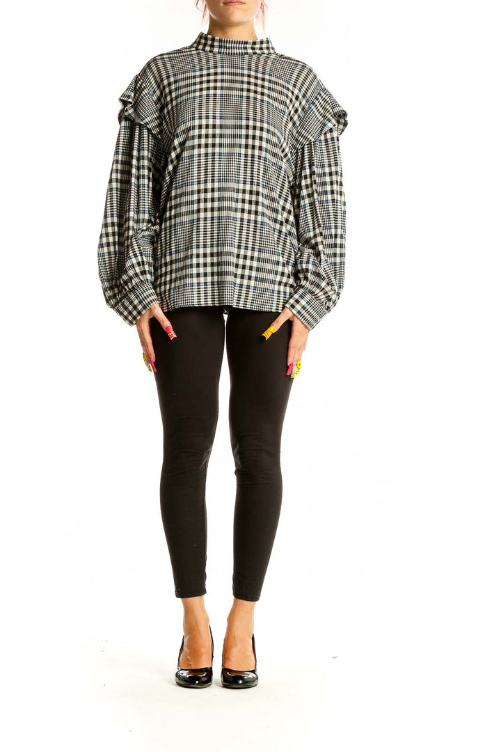 Front view of No. 6 Store Black and White Plaid Oversized Blouse with balloon sleeves