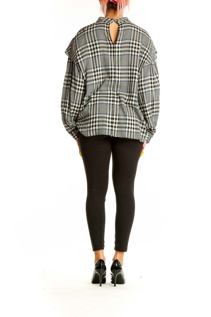 Back view of No. 6 Store Black and White Plaid Oversized Blouse showing keyhole closure