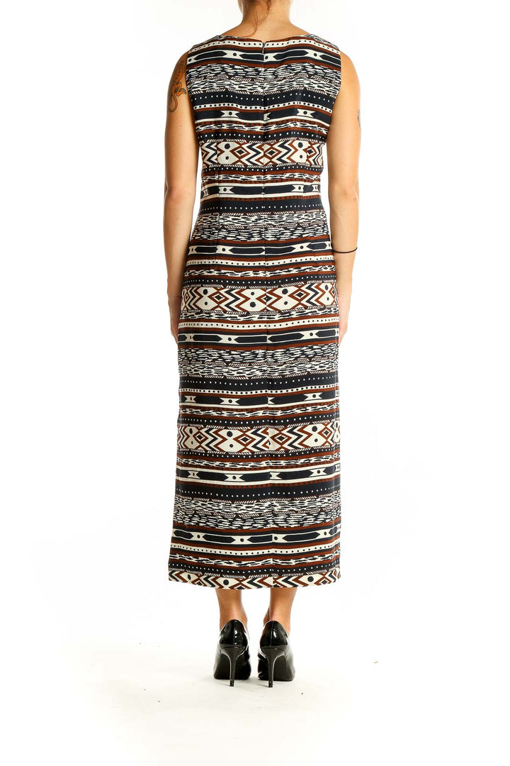 Back view of Danny & Nicole Brown Tribal Print Maxi Dress showing full-length design